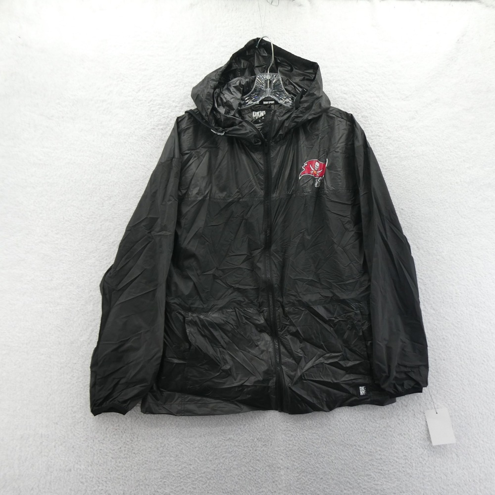 DKNY Sport Windbreaker Jacket Womens Small Tampa Bay Buccaneers Black NFL Hooded